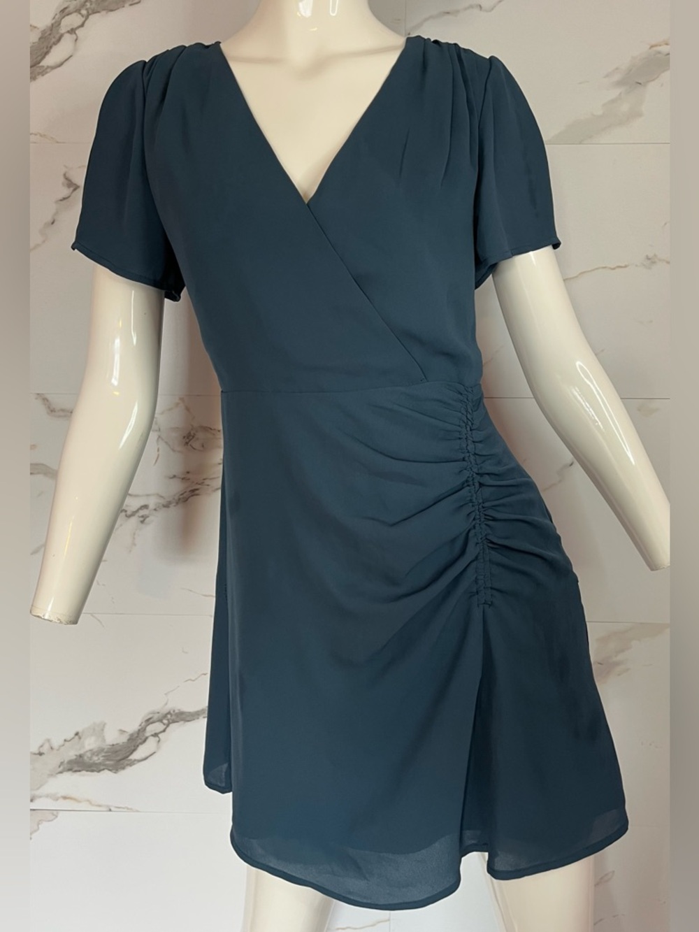 NWT Dynamite Blue Short Flutter Sleeve Faux Wrap Mini Dress Size XS